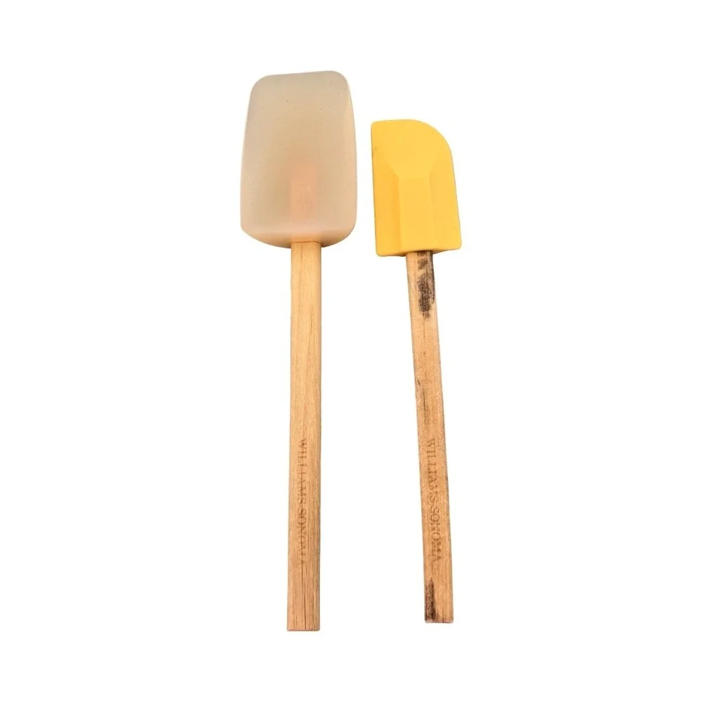 Williams Sonoma Silicone Spatula Set 2 Piece Wood Handle White Yellow‎ Kitchen